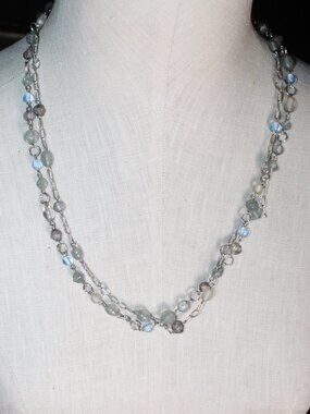 Necklace with a Double Strand of Blue Beads 24"